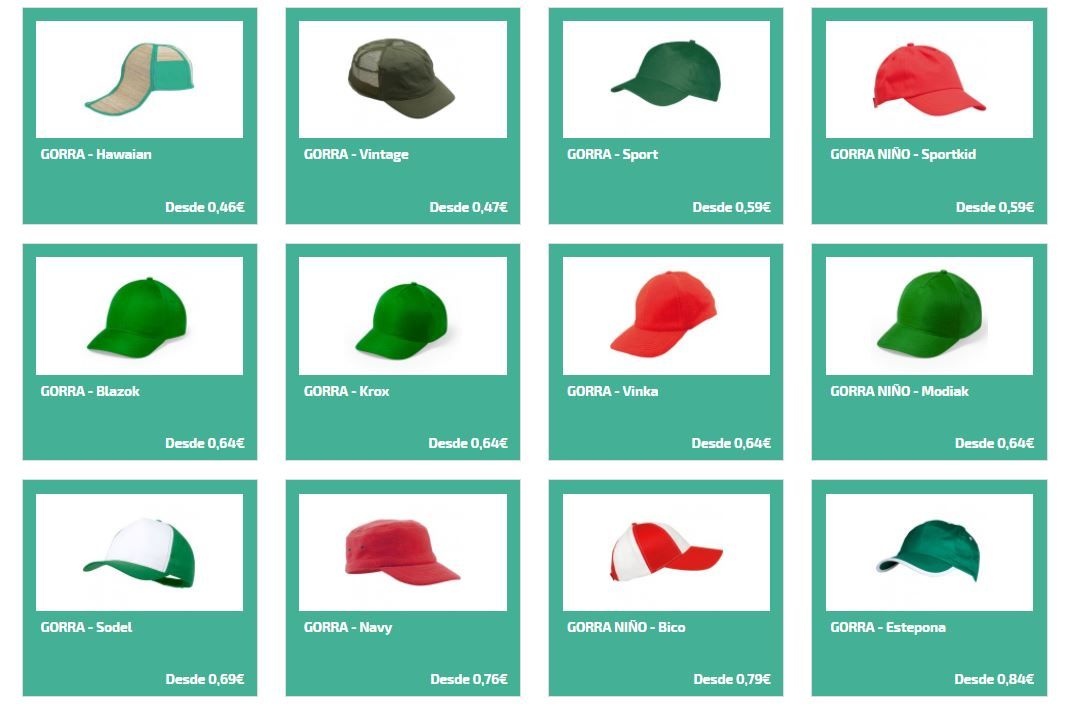 gorras publicitarias en la tienda online