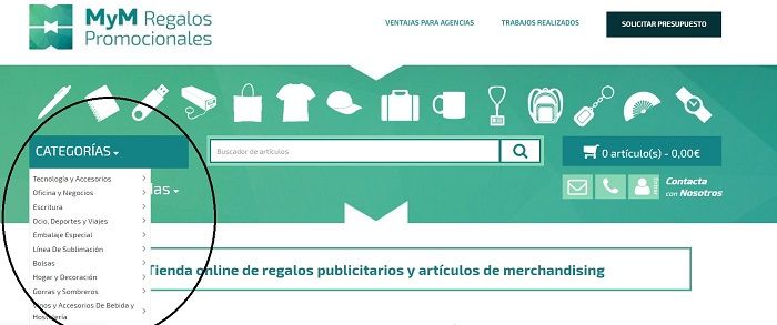 Categorias tienda online regalos publicitarios