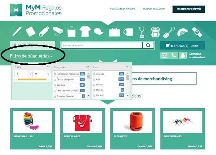 Filtro de busquedas en la tienda online