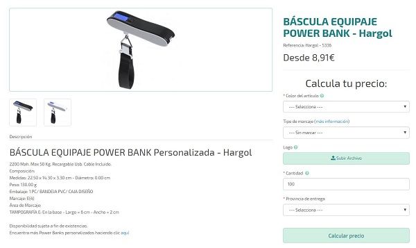 bascula equipaje personalizada power bank