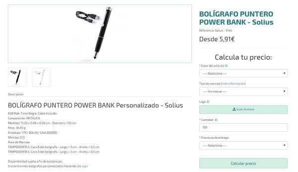 boligrafos personalizados punteros power bank