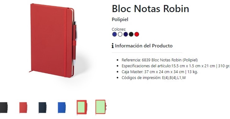 Libretas personalizadas con bolígrafo modelo Robin